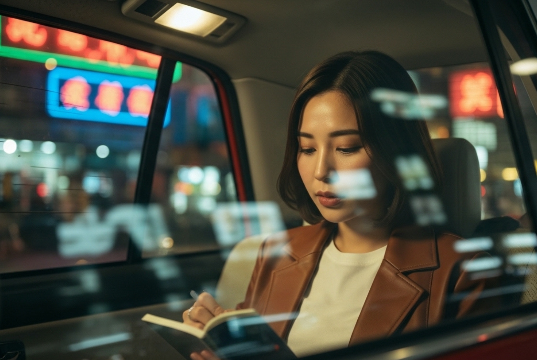 夜のバンコクでスマートフォンを操作する旅行者