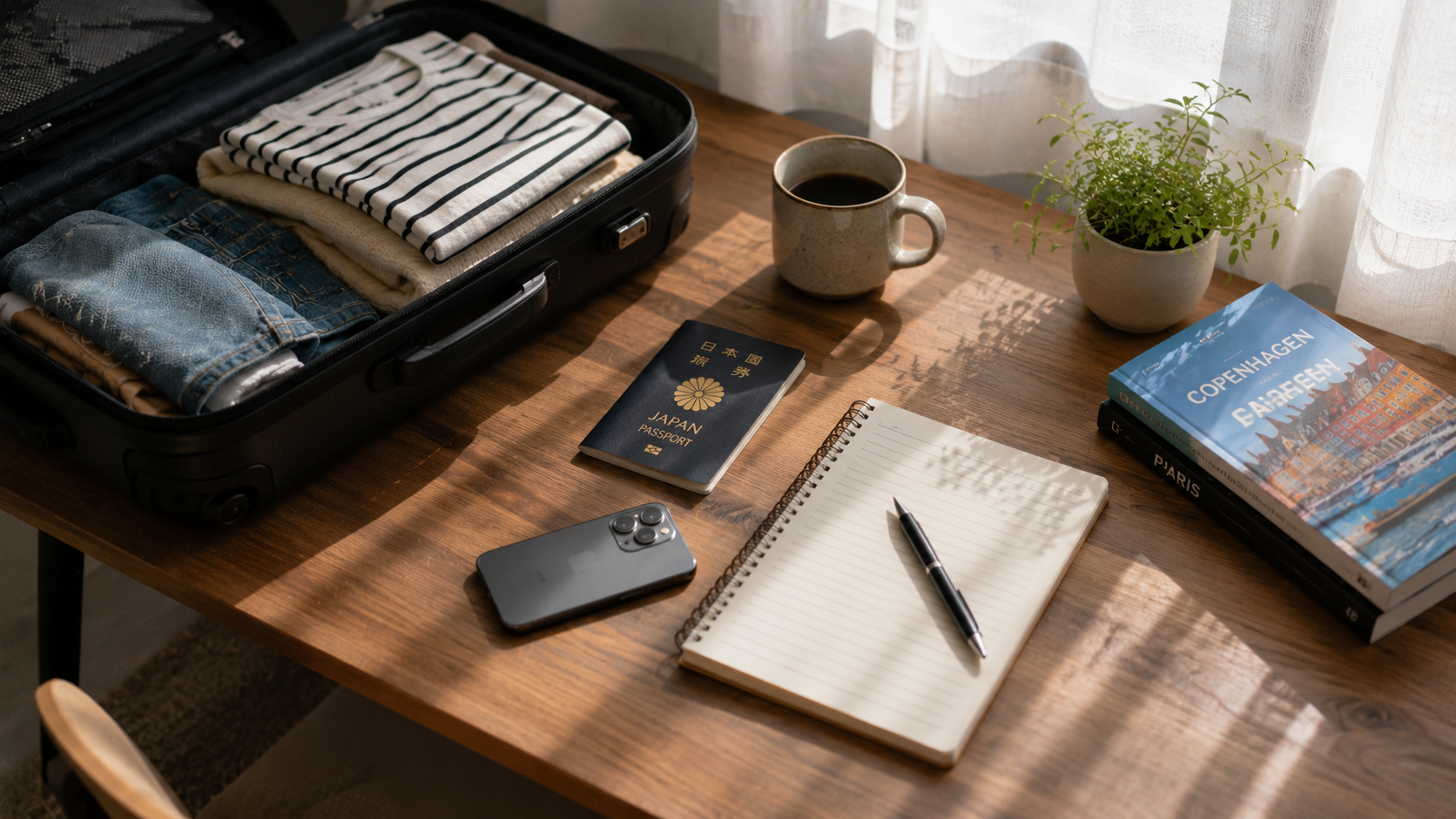 海外旅行前にeSIMやスマートフォンを準備するイメージ