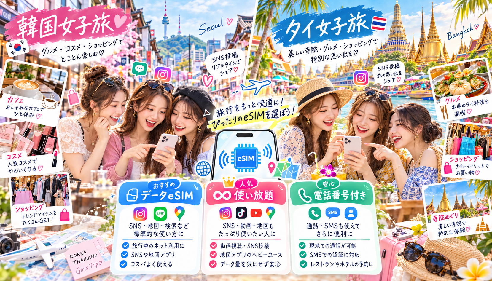 韓国やタイの女子旅で目的に合わせてeSIMプランを選ぶ方法