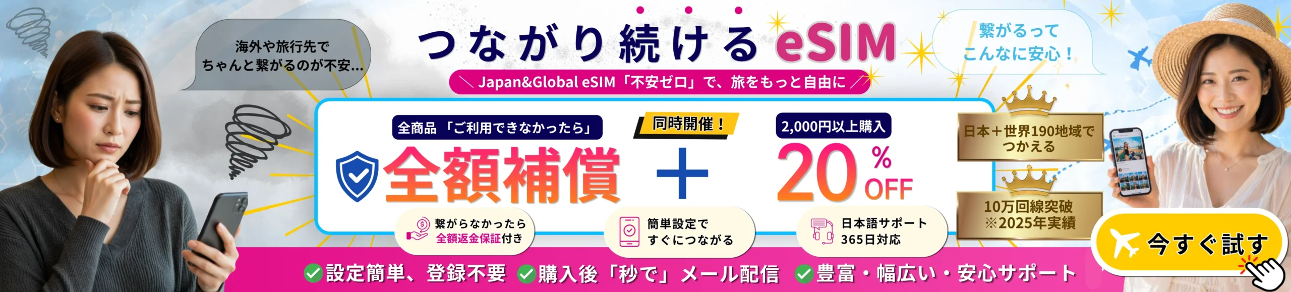 接続できなかったら全額返金+単体で2000円以上の商品20%OFFキャンペーン
